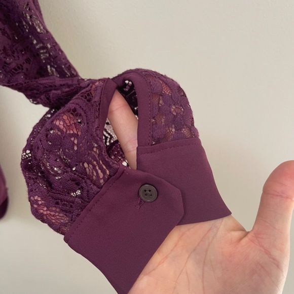 LOFT Plum Crochet Sleeve Button-Up - Picture 8 of 11